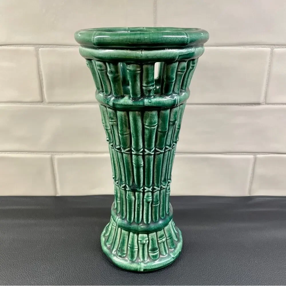 Ceramic Crackle Glaze Green Bamboo Majolica Vase